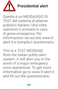 Messaggio di prova di allarme pubblico.