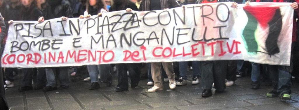 Pisa. Striscione alla testa del corteo del 2 marzo 2024.
