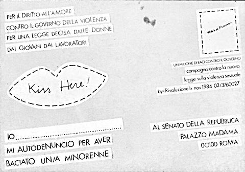 Ho baciato un/a minorenne - verso della cartolina